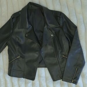 Black Crop Faux Leather Jacket